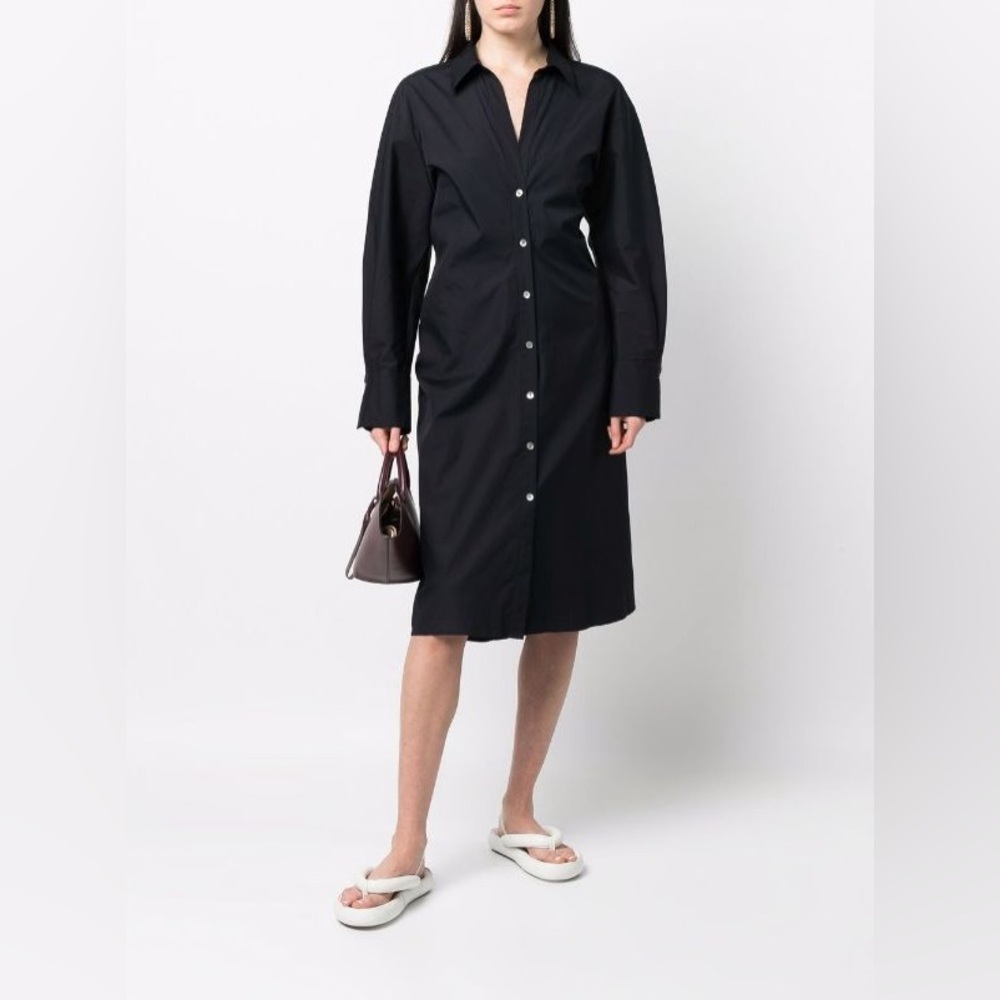 Vince Black Long-Sleeve Button-Down Midi Dress